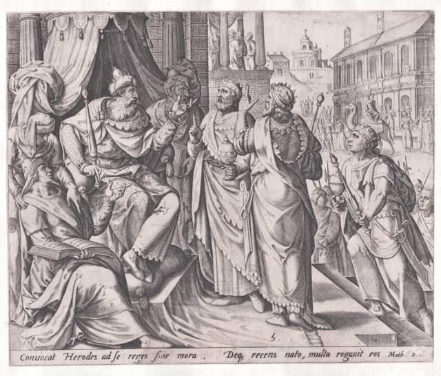 Groenning/Sadeler - Magi Herod Bibbia Incisione Engraving Jode 1580