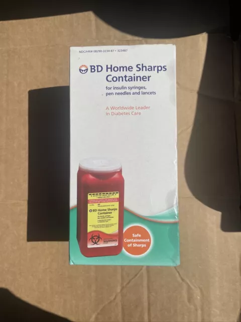 BD Home SHARPS Container 1.4 QT Puncture & Leak Resistant Snap Lock Lid w/ Box