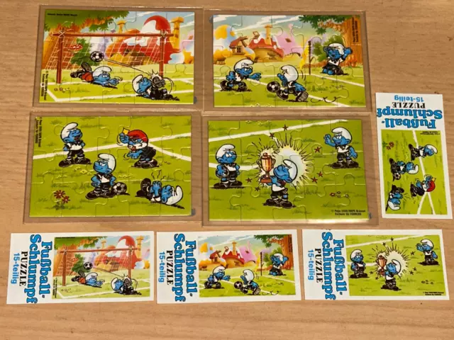 Superpuzzle  - Die Fußballschlümpfe 1988 ORIGINAL alle 4 Ecken mit allen 4  BPZ