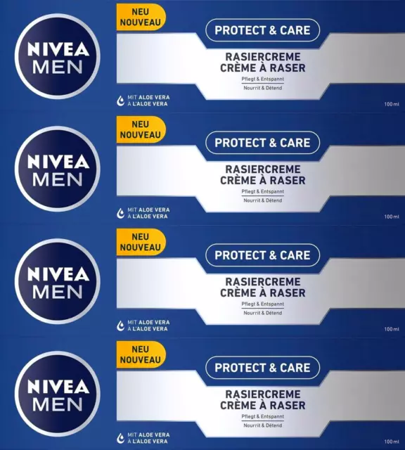 NIVEA MEN Protect & Care Rasiercreme mit Vitamin E Aloe Vera Panthenol 4x 100 ml