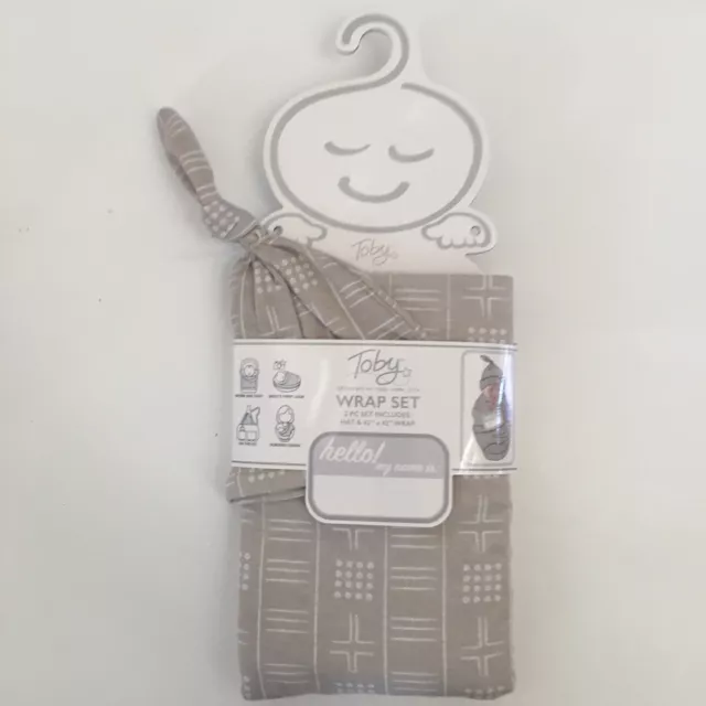 NEW Toby Baby Swaddle Wrap Cocoon Blanket & Hat  Set Tan  Print 0-3M