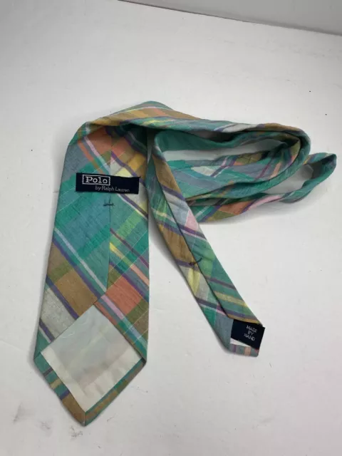 POLO RALPH LAUREN Hand Made Neck Tie Plaid Pastel Pink Green Blue ...