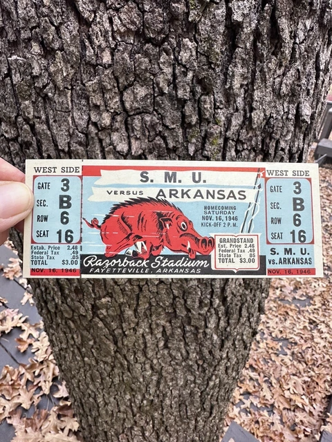 1946 Arkansas Razorbacks SWC CHAMPS MINT Full Football Ticket Vs SMU