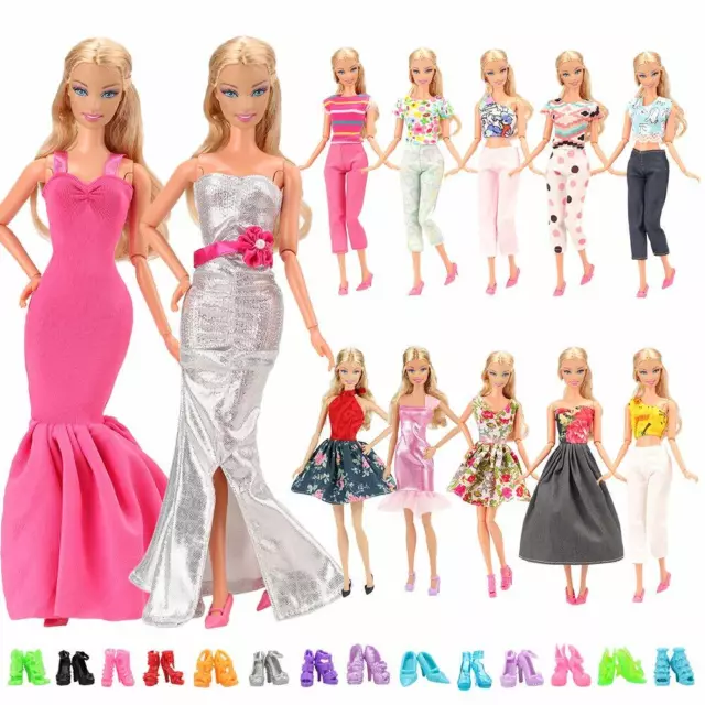 Barbie Doll Dress Sets Fashion Casual Wear 5 Clothes Outfit 10 Pair Shoes GIFTS