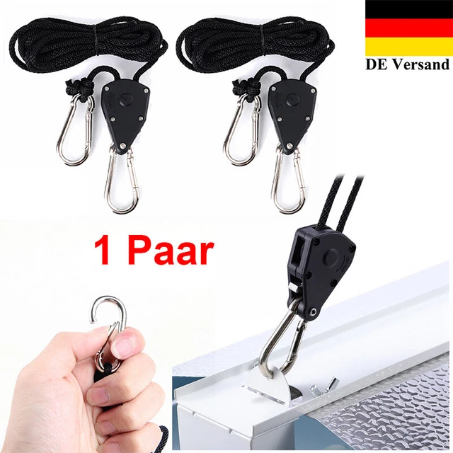 2 Rope Ratchet Seil-Ratsche Einstellbar Aufhänger Hydroponik Grow Aquarium-Licht