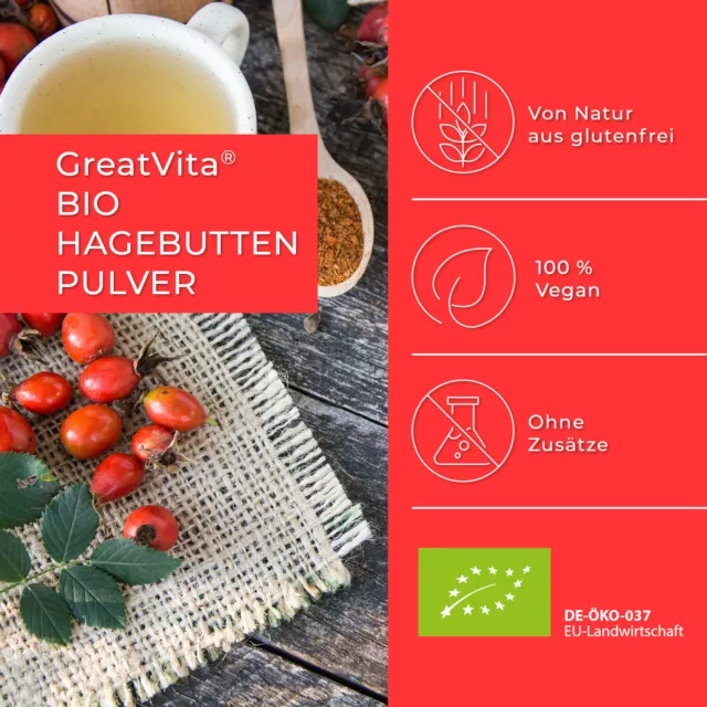 GreatVita Bio Hagebuttenpulver 800g | Hagebutte gemahlen | 100% naturrein 2