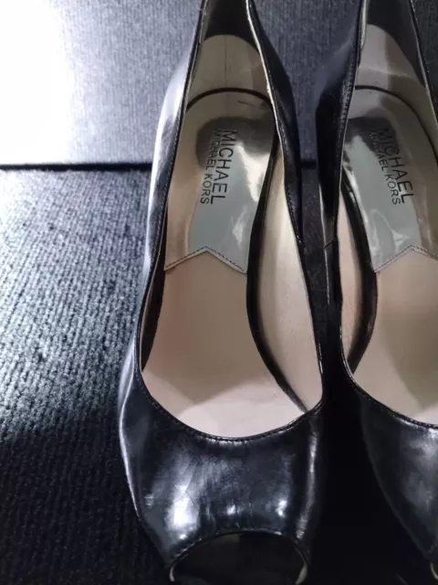 MICHAEL KORS BLACK Patent Leather Peep-toe Pumps High Heels SIZE 7.5 M ...