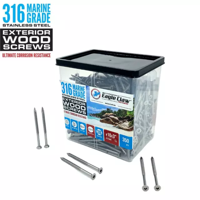 316 Marine Grade 3 Inch Stainless Steel Wood Screws Star Drive Type 17 Point