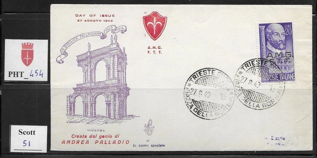 PHT_454. TRIESTE FTT. FDC Venetia w. 1949 ANDREA PALLADIO. Scott 51