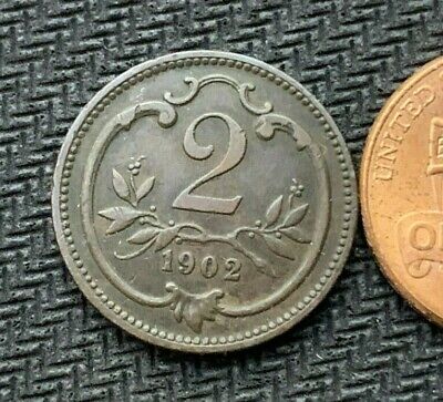 1902 Austria 2 Heller Coin AU UNC  High Grade Condition Rarity World Coin #C1188