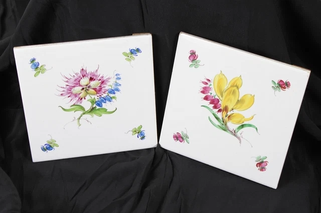 2x Belle Vieux Schmuckfliese Fleurs Déco Murale Pirna Copitz Porcelaine Peinture