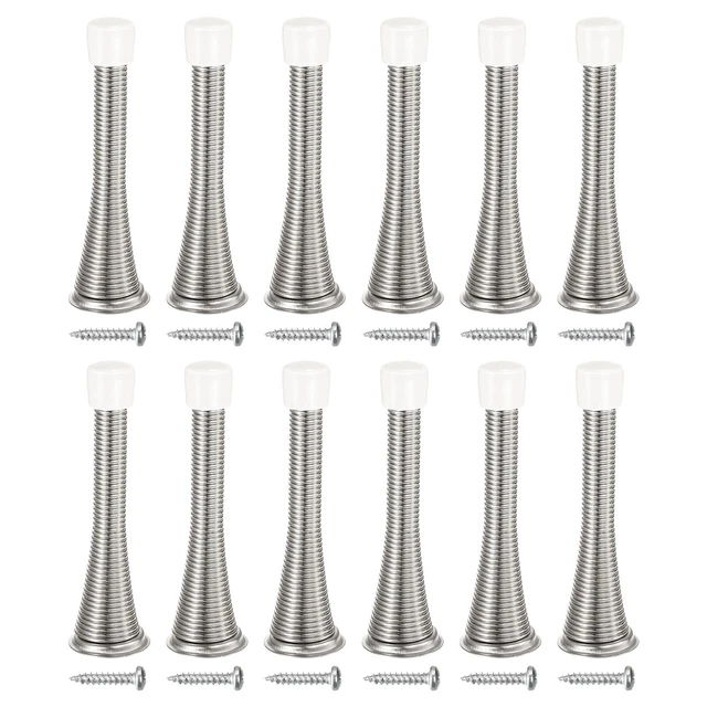 12Pcs Spring Door Stopper, 100mm Flexible Door Stop Rubber Bumper (Nickel)