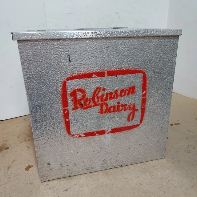 Vintage Robinson Dairy Milk Bottle Box Porch Cooler Aluminum Crate