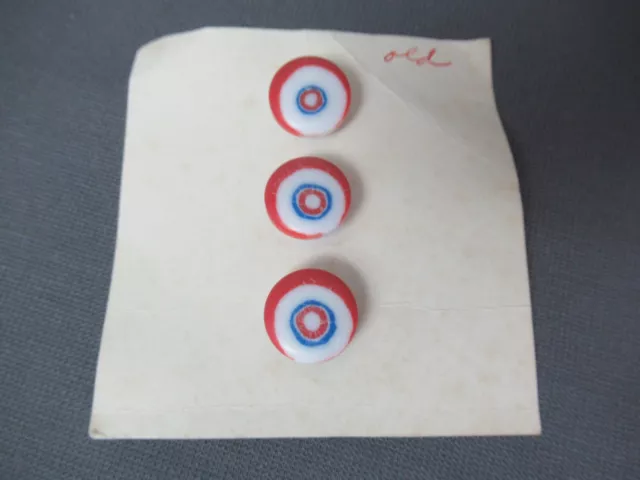 New 3 Red, White & Blue China Buttons - 1/2" wide each - 69  157