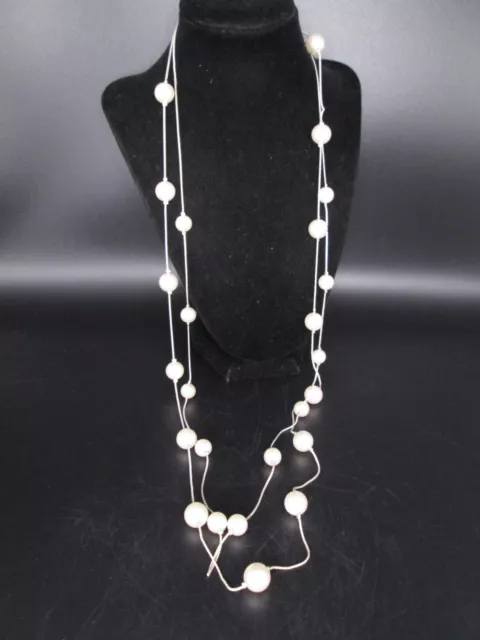 RMN Signed Silver Tone Faux Pearl Strand Necklace 36" Vintage Estate Stunning