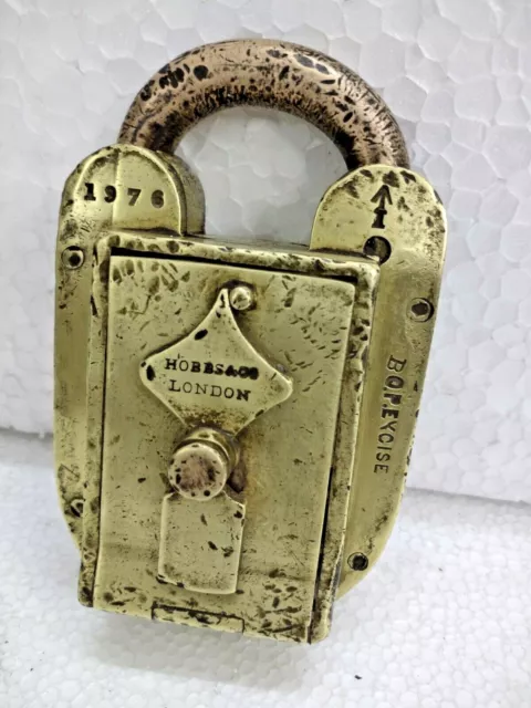 Old Vintage Original Bop Excise Hobbs & Co. Solid Brass Padlock With Key, London