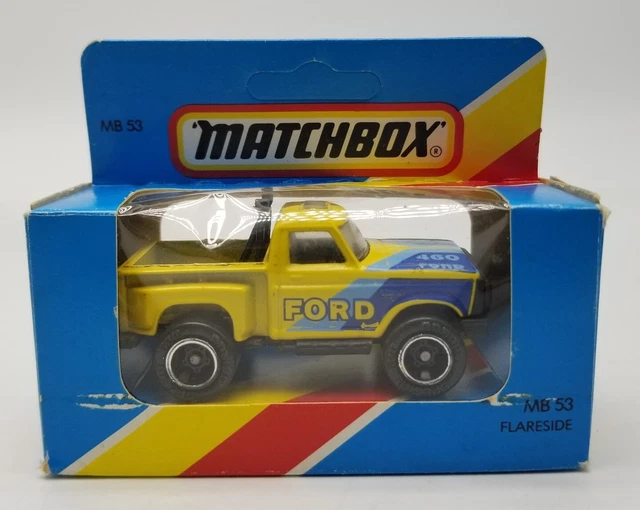 Matchbox Lesney 1981 FORD FLARESIDE PICKUP TRUCK (Yellow / Blue) New in Box MB53