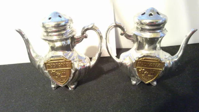 Vintage Mid Century Indiana State Salt and Pepper Shakers Metal Chrome Lamps