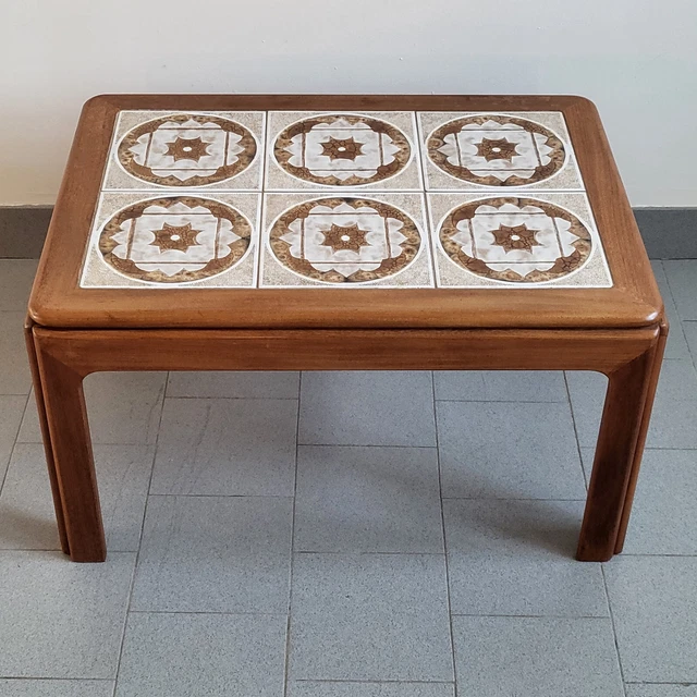 Mesa Baja Vintage 1970 Estilo Escandinavas Plan De G Teca & Cerámica 70S