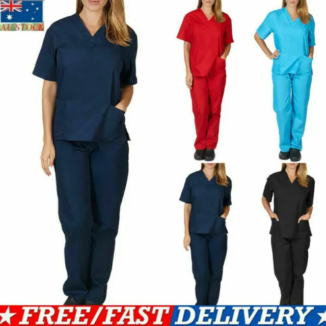 Women Men Medical Nursing Scrub Suit Uniform Doctor Nurse T-Shirt Tops Pants Set
