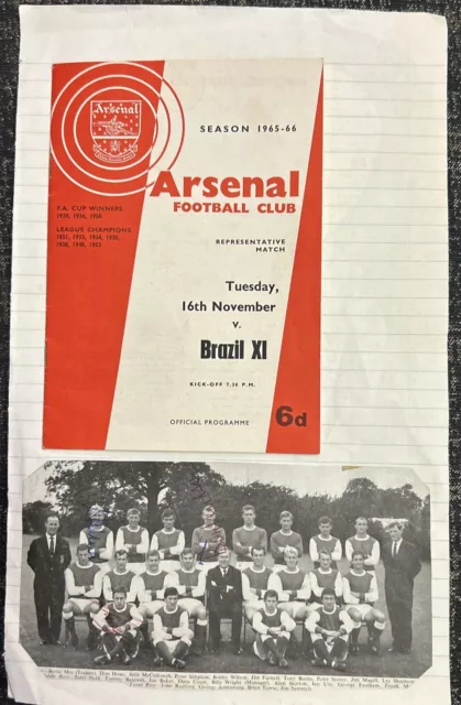 Multi Signed Arsenal V Brazil XI Programme 1966 Autograph Football Bob Wilson