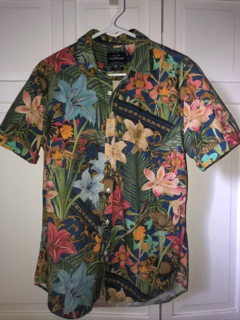 Men’s Topman Dress Shirt Floral Medium M Slim Fit