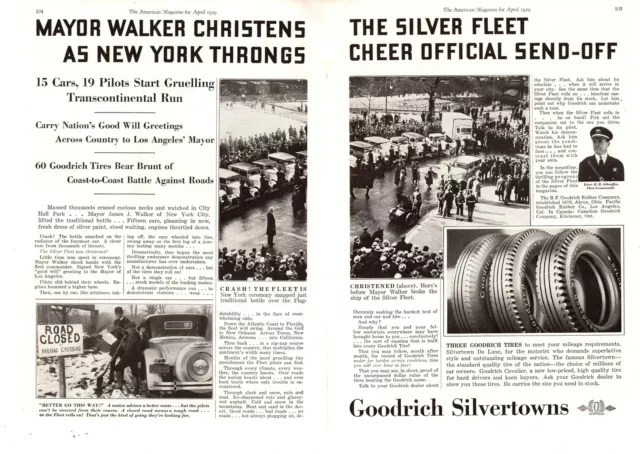1929 New York Mayor James J. Walker BF Goodrich Silvertown Tires 2-Page Print Ad