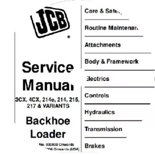 JCB 3CX 4CX 214e 214 215 217 Backhoe Loader  Service Manual | Free Shipping