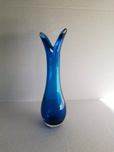 Whitefriars Kingfisher Blue Glass Beak Bud Vase. No. 9556  G. Baxter C1969.