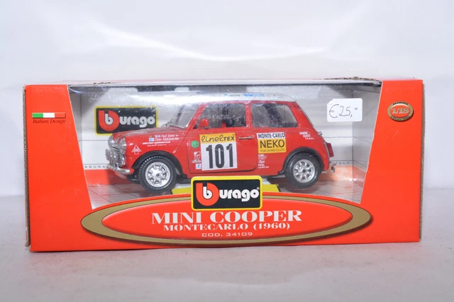 e24 1960 MINI COOPER RALLY MONTE CARLO #101 1:18 BBURAGO COD.34109 MOLTO RARO