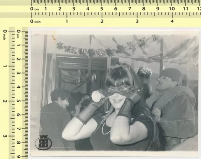138 ORG VTG BW PHOTO Costume Ball Halloween Woman with Mask Party Abstract