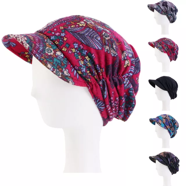 Muslim Women Visor Beanie Slouch Hats Print Cancer Chemo Cap Warm Headwear Wrap