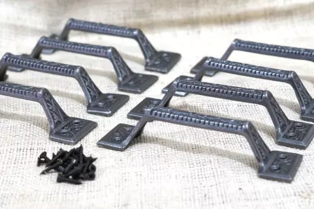 8 Cast Iron Handles Gate Pull Shed Door Handle Drawer Pulls 6 1/4" Vintage Style