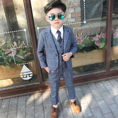 Boys Wedding Party Costume Blazer Vest Pants Children Formal Suits Dress Suit