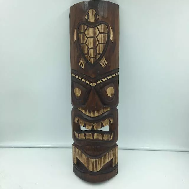 Polynesian Carved Tiki God Mask Turtle Design, Island Vibe, Poolside, Patio, Bar