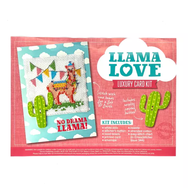 Llama Love Luxury Card Kit Cross Stitch With Chart Cover Kit Craft Sewing Cute