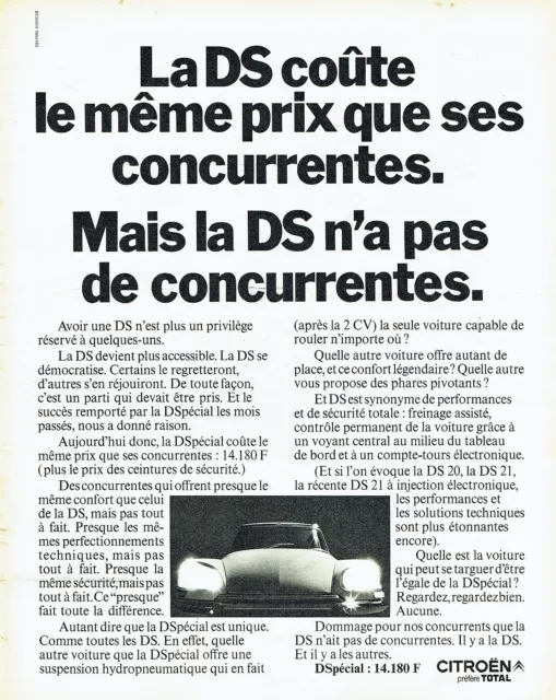 Publicité Advertising 038  1970   la DS Citroen & Total