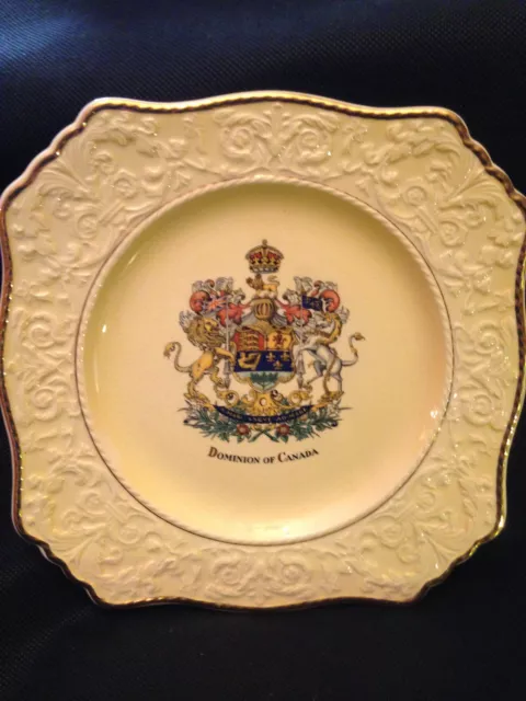 Royal Winton Grimwades 9" Square Plate Dominion of Canada, Yellow w/Gold Trim