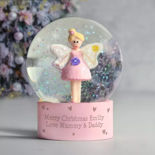 Personalised Fairy Glitter Snow Globe Pink Christmas Birthday Gift Girls