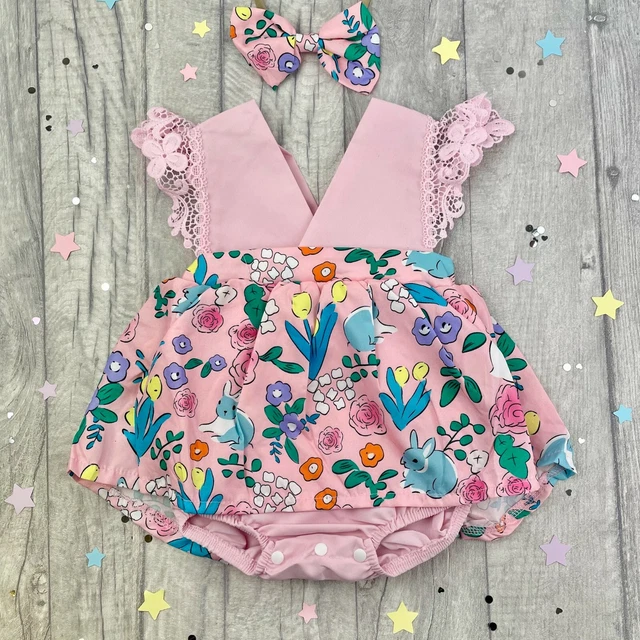 ABITO CONIGLIO ROSA BAMBINA, set di 2 pezzi abito neonato con fascia abbinata