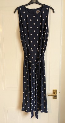 Anne Klein Dress Size 14 Navy Blue With White Spots