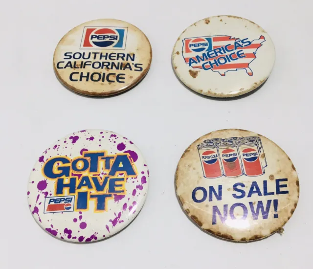 Vintage Pepsi Cola Advertising Buttons (Lot of 4) Patriotic America USA Pinback