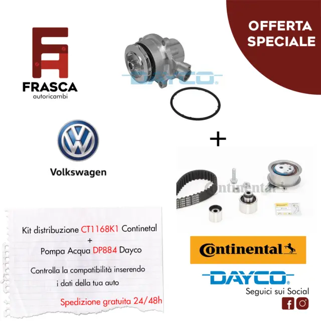 KIT Distribuzione Continental Pompa Acqua Dayco Audi A1 Sportback 1.6 2.0 TDI