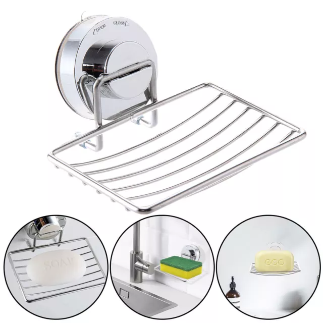 Strong Suction Bathroom Shower Chrome Accessor Soap Dish Holder Creative Durable