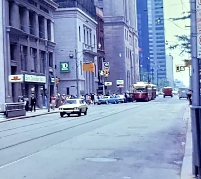 ORIGINAL SLIDE TROLLEY on Rails Street Scene Ontario Canada 1970'S 35mm Photo