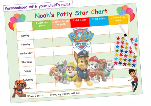 Potty Toilet Training Reward Chart - Kids Boys Girls Sticker Star - Reusable PAW 2