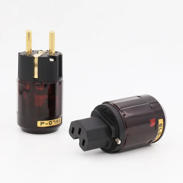 Pair Gold/Rhodium Plated EU AC Power Plug IEC Connector for Cable Interconnect 3