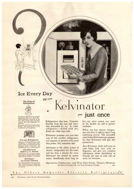 1926 Kelvinator Refrigerator Vintage Print Ad Ice Every Day Or Just Once
