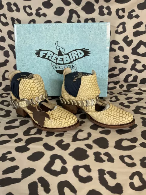 FREEBIRD BY STEVEN Blade Snake Embossed Leather Cut Out Ankle