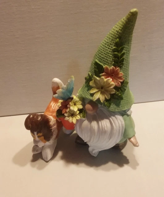 Sheltie Hand Sculpted Hand-painted~ Gardening with his Gnome. New~OOAK